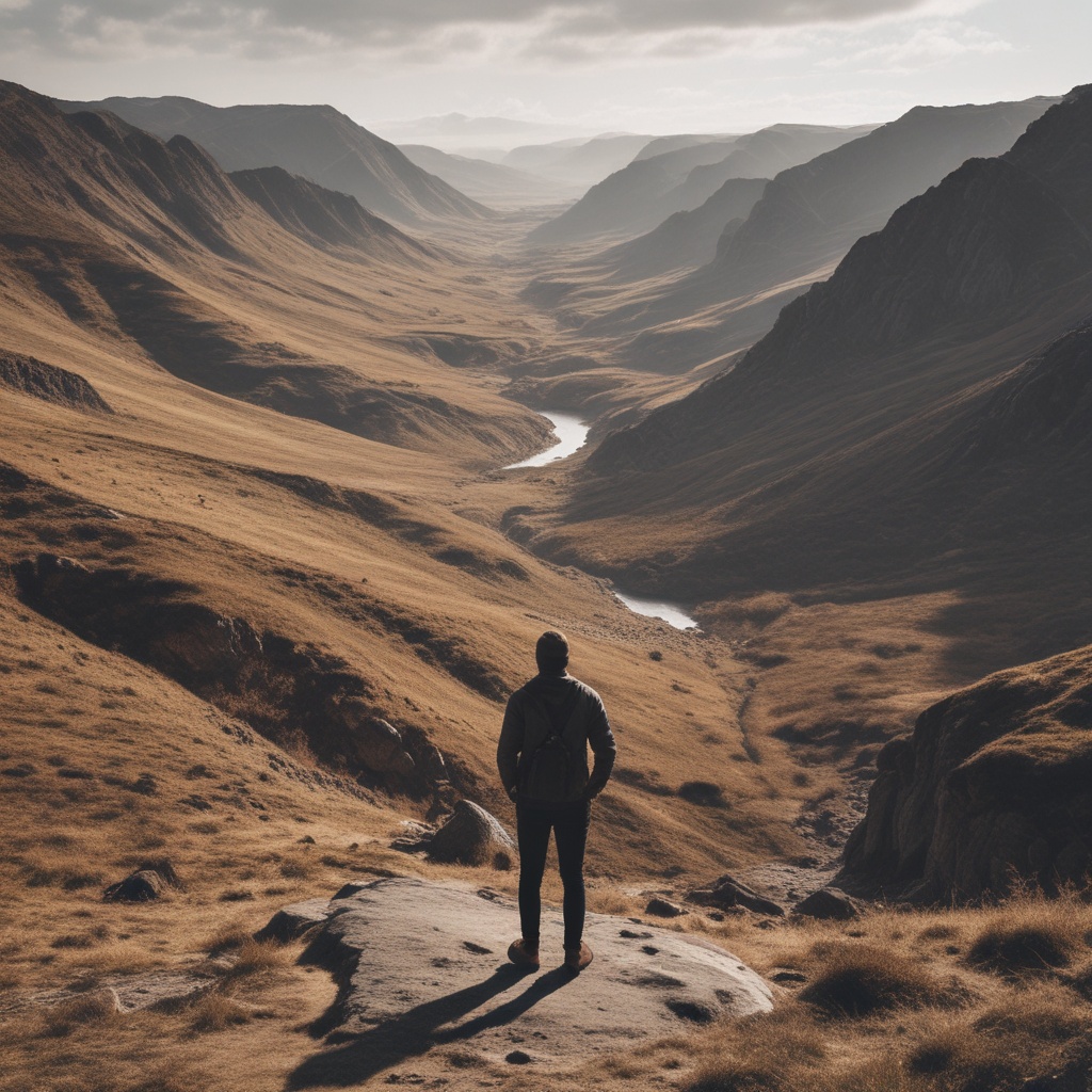 A person standing in front of a landscape